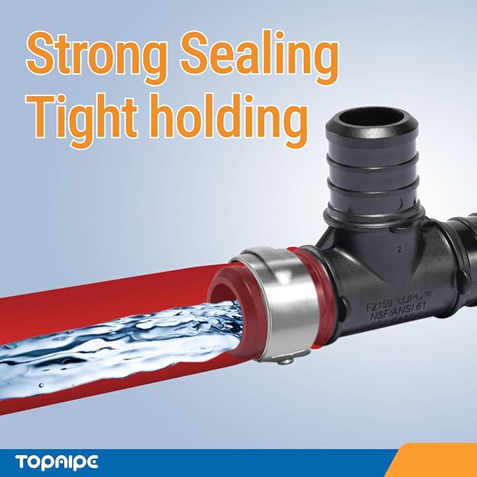 (Pack of 5) Topaipe 3/4 x 1/2 x 1/2 Inch PEX Poly Crimp Reducing Tee, PPSU Fitting for PEX Tubing, PERT, ASTM F2159