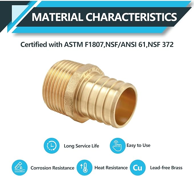 (50-Pack) PEX Fittings, Pex 3/4"x1/2" Male Threaded NPT Adapter, Brass Crimp Fittings, for PEX Tubing Pipe Plumbing, ASTM F1807(PEX1807027-50Pack)