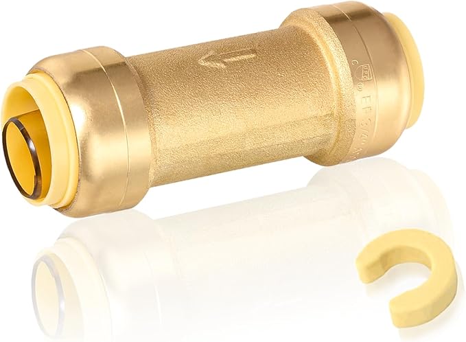1-Pack HeSun Pushfit Check Valve, 1/2-Inch Push to Connect Plumbing Fittings with Disconnect Clip, Brass Push-fit Fittings for PEX, Copper, CPVC, PE-RT Pipes(PF-VALVE060)