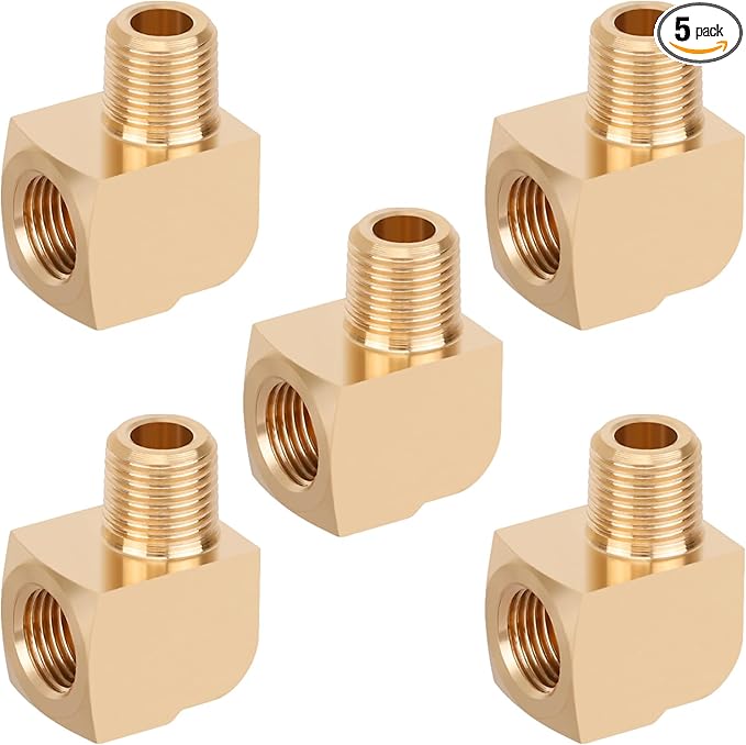 5pcs 1/8” Brass Fittings 90 Degree Barstock Street Elbow 1/8" NPT Male Pipe to 1/8" NPT Female Pipe Elbow Forged Brass Pipe Fittings