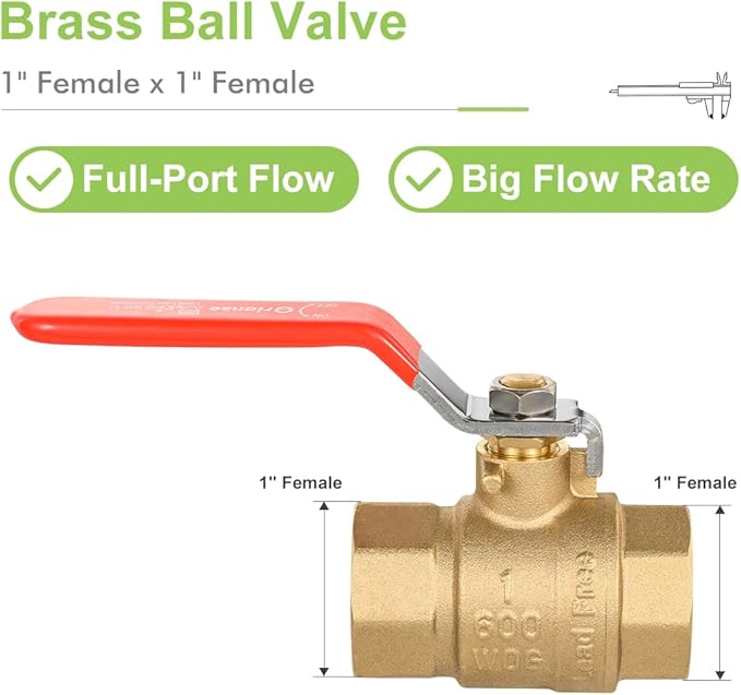 5 Pack 1 Inch Full Port Brass Ball Valve 3/4 Inch FIP Female NPT Threaded,Heavy Duty 150PSI 600 WOG,1/4-Turn Shut Off Ball Valve for Water Oil Gas