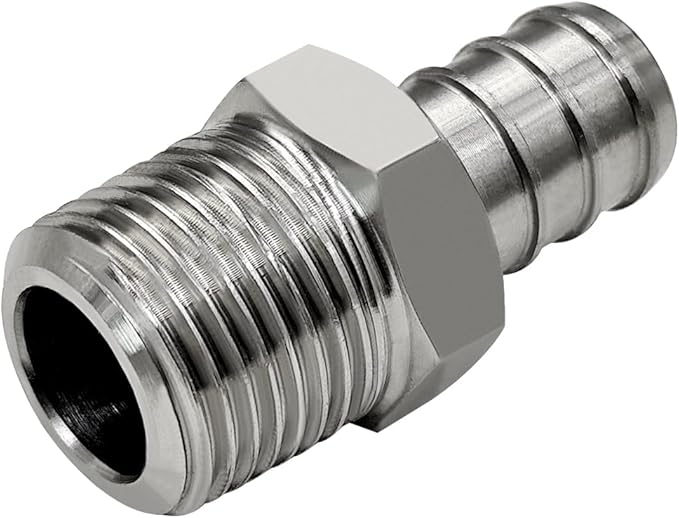 Barb Crimp PEX 1/2" x 3/8" NPT Male Thread Adapter Stainless Steel Crimp Fitting (Pack of 2)
