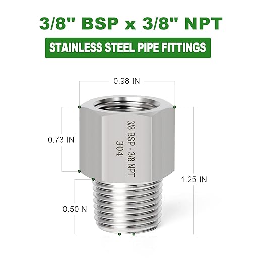 TAISHER 5PCS Forging of 304 Stainless Steel Fitting, Reducer Adapter, 3/8" NPT Male x 3/8" G Thread (BSP) Female