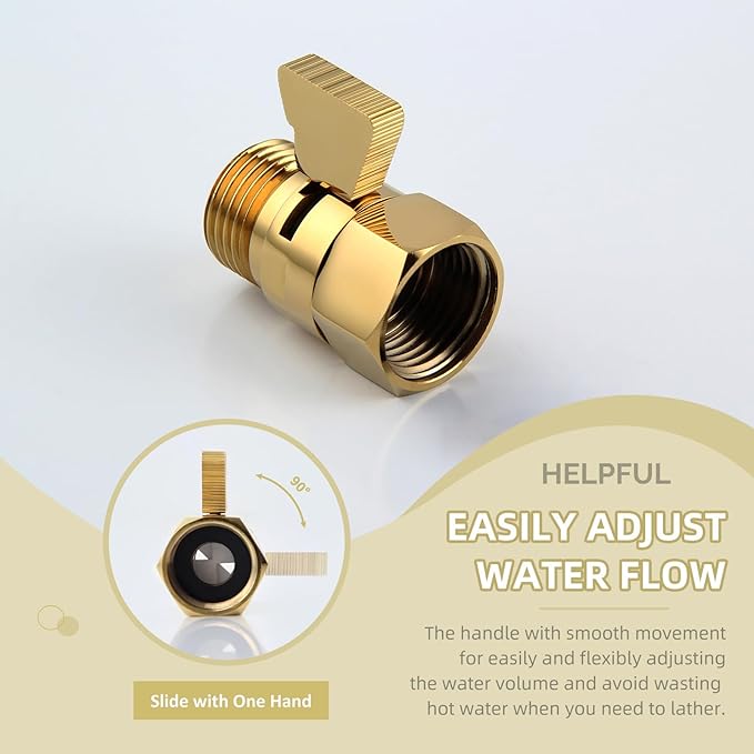 Angle Simple Shower Flow Control Valve, Brass Water Shut Off Valve for Handheld Shower Hose, Flow Restrictor, Gold