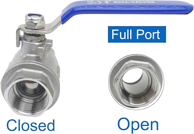 Full Port Ball Valve 3/4" NPT Heavy Duty Stainless Steel 304 For Water,Oil and Gas with Blue Handles （pack of 2）