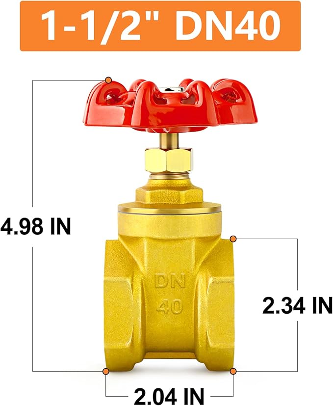 GASHER 1PCS 1-1/2 Inch Brass industrial Gate Valve, Heavy-duty Rotary Sluice Valve with Female x Female Threads, with Wheel Handle, For Water, Oil, Gas