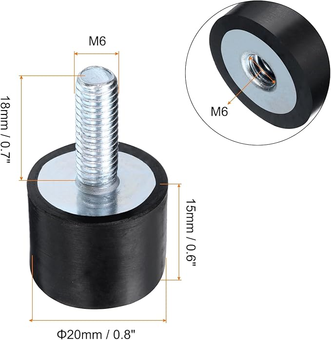 uxcell 8pcs M6x18mm Rubber Isolator Mounts with Studs 20x15mm Male Female Vibration Shock Absorber Zinc Plated Cylindrical Thread Mounts Anti Vibration Isolators with 8pcs M6 Lock Nuts