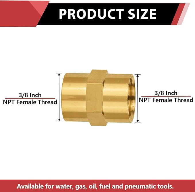 (Pack of 10) EFIELD 3/8" x 3/8" NPT Female Coupling, Soild Brass Hex Nipple Brass Pipe Fitting,(NPT072)