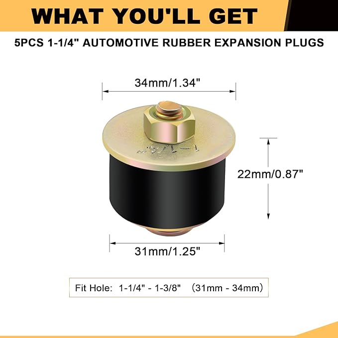 Siptenk 1-1/4" Freeze Rubber Expansion Plug 5 pcs, Automotive Rubber Expandable Freeze Plugs for Engine