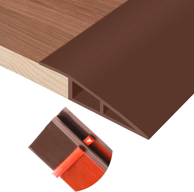 Floor Transition Strip Self Adhesive Vinyl Door Threshold for Doorways Carpet Edging Trim Overlap Edge Reducer for Laminate Floor, Carpet, Tile (Brown, 3/5" to 4/5", 6.6Ft)