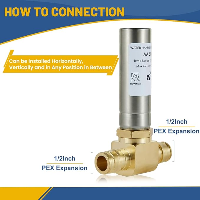 Water Hammer Arrestor,1/2Inch Stainless Steel Tee Water Arrestor,Pex-A Expansion Connection(5PACK,Stainless Steel Arrestor)(HAMMER009-5Pack)