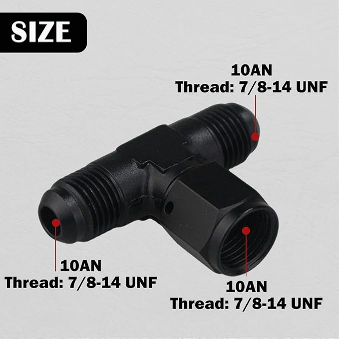 10AN Male Tee Fitting Adaptor with AN10 Female Swivel on Side Black