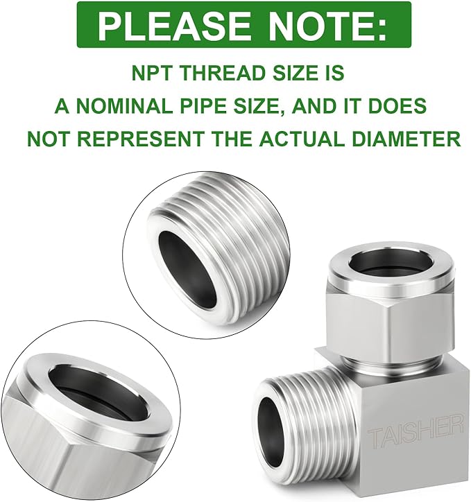 TAISHER 1PCS 304 Stainless Steel Square 90 Degree Compression Tube Pipe Fitting Connector, 3/8" Tube OD x 1/2" NPT Male Adapter