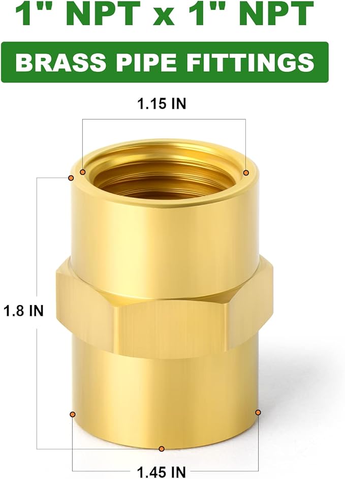TAISHER 2PCS Brass Pipe Fitting, Coupling, 1-Inch Female Pipe x 1-Inch Female Pipe