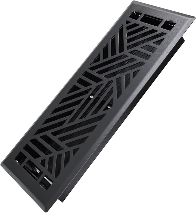 4x12 Inches Heavy Duty Walkable Floor Register Easy Adjust Air Supply Lever Floor Vents - Brooklyn Design - Vent Cover for Home Floor - Matte Black