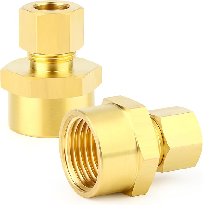 GASHER 5PCS Brass Compression Union Tube Pipe Fitting Connector, 5/16" Tube OD x 1/2" NPT Female Connector