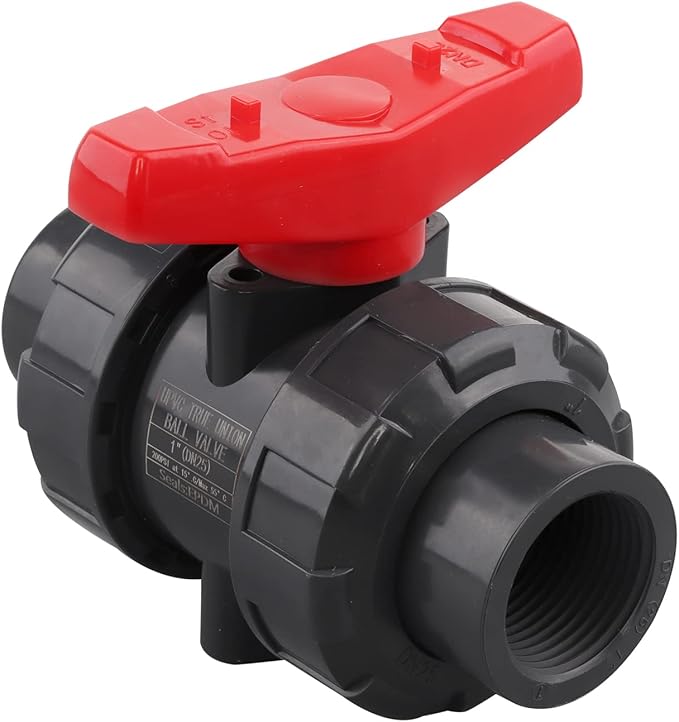 DERNORD PVC True Union Ball Valve NPT Threaded with Full Port, EPDM O-Rings, and Reversible PTFE Seats, Rated at 200 PSI (1 Inch NPT Threaded)