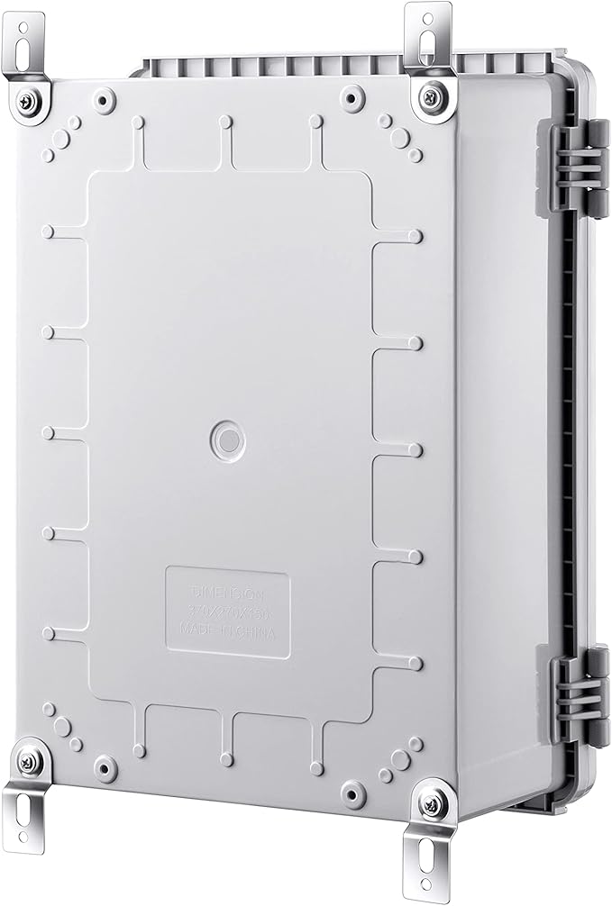 Junction Box, IP67 Waterproof Plastic Enclosure for Electrical Project, Hinged Grey Cover, Includes Mounting Plate and Wall Bracket (Grey Cover with Inner Door, 14.6"×10.6"×5.9")