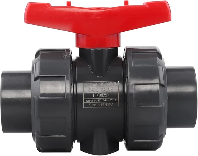 DERNORD PVC True Union Ball Valve NPT Threaded with Full Port, EPDM O-Rings, and Reversible PTFE Seats, Rated at 200 PSI (1 Inch NPT Threaded)