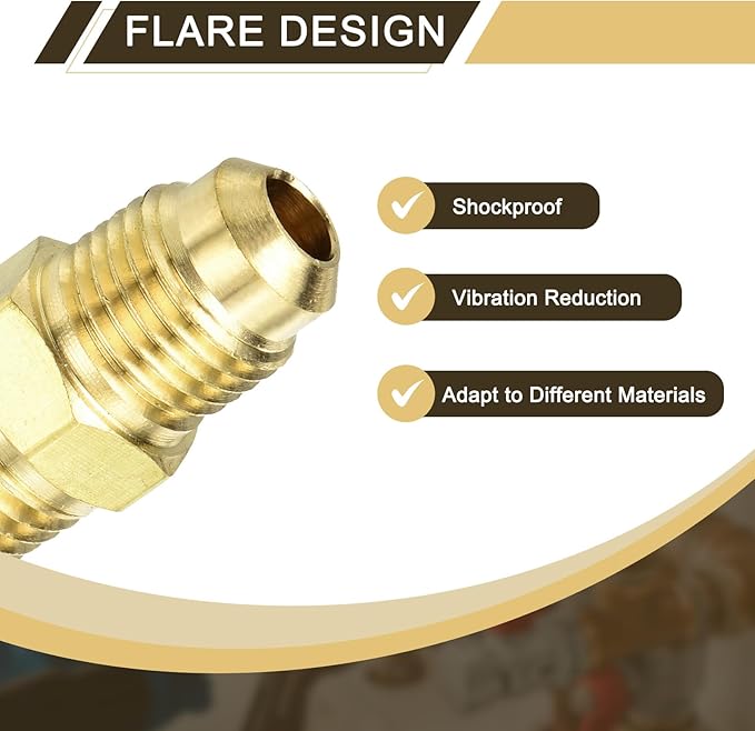 uxcell Brass Tube Fitting, 5/16O.D x 1/4NPT Brass Flared Pipe Adapter Fittings Reducing Nipples Connector, Half Union Gas Adapter for Pipe Connections, Hydraulics, Refrigeration