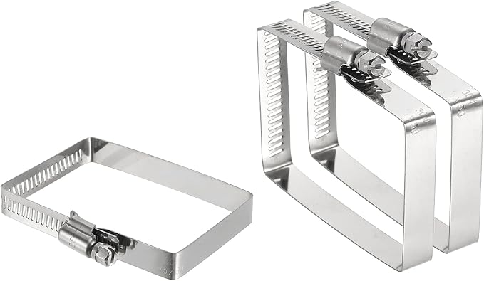 uxcell 3Pcs 304 Stainless Steel Rectangular Hose Clamp, Adjustable 3 x 2 Inch Square Worm Gear Duct Pipe Tube Clamps for Ducting Bracket Cable Tray Bridge Project Systems, Silver