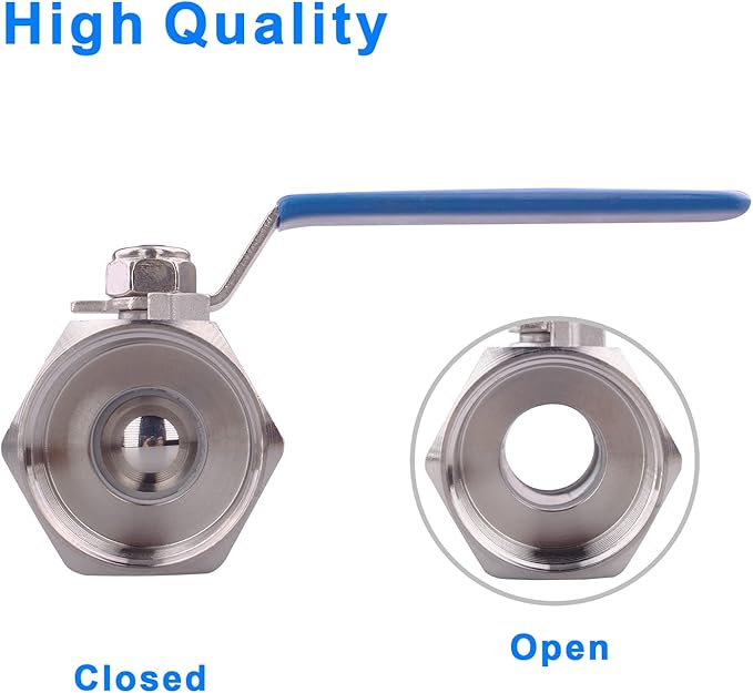 DERNORD Stainless Steel Ball Valve 1PC Type 1.5 Inch NPT Standard Port for Water, Oil, and Gas (Pack of 2)