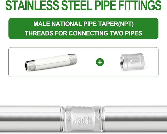 TAISHER 2PCS Stainless Steel Pipe Fittings, 1/4" NPT Male x 1/4" NPT Male Threaded, 8" Length Thickened Nipple Cast Pipe