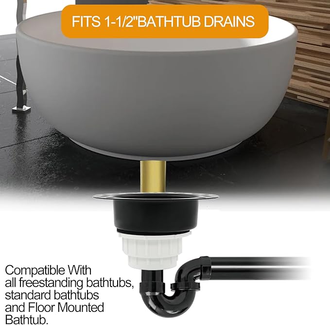 Freestanding Tub Drain Rough-in Kit Compatible with Universal Freestanding Bathtub Floor Mounted Bathtub and Copper Bathtub with PVC Plastic Adapter and Brass Tail Pipes Freestanding Tub Drain Kit