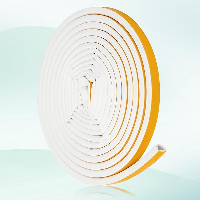 19.7Feet D-type Weather Stripping Door Seal, Self-Adhesive Seals for Door Window Gap, Soundproofing, Insulation Strip, Door Sealers for Door Frame (White), D14-12
