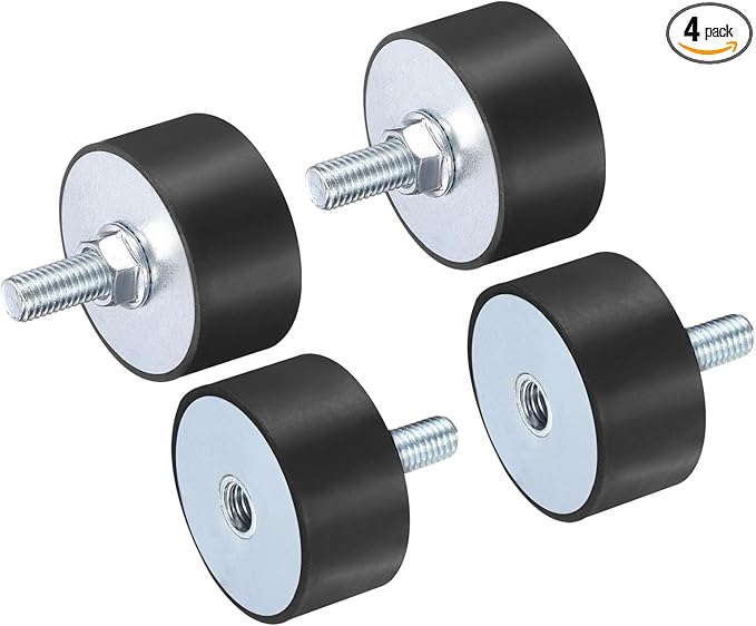 uxcell 4pcs M10x28mm Rubber Isolator Mounts with Studs 50x25mm Male Female Vibration Shock Absorber Zinc Plated Cylindrical Thread Mounts Anti Vibration Isolators with 4pcs M10 Lock Nuts
