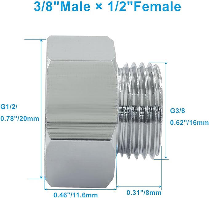 4 PCS Brass Water Line Adapter, 1/2" Female to 3/8" Male Pipe Fitting with Rubber Washer, Compression Connector for Bathroom Faucet Supply Hose