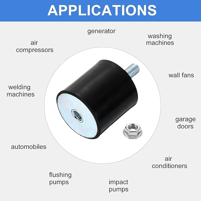 uxcell M10 Rubber Mounts, 1Pcs 50x50mm(DxH) Rubber Cylindrical Anti Vibration Isolator Shock Absorber with Lock Nut for Car Bobbin Generator Air Compressors
