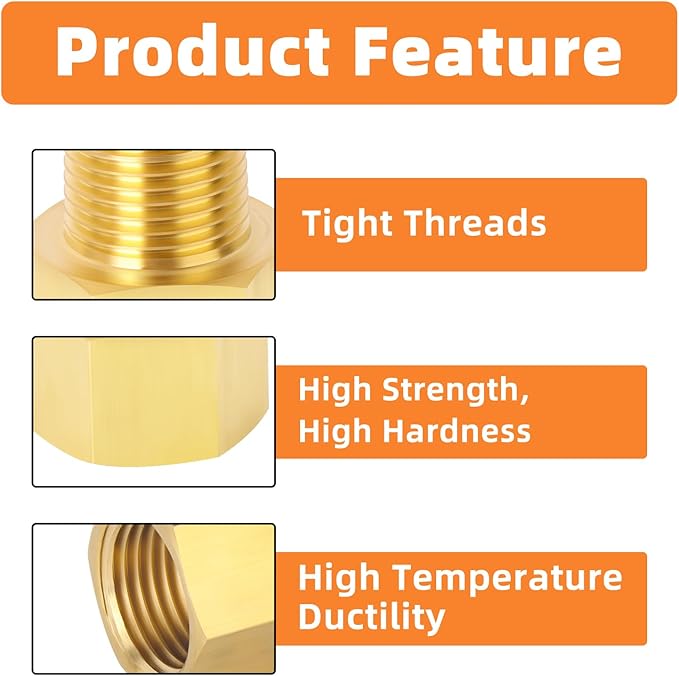 GASHER 5PCS Brass Pipe Fitting, Reducer Adapter, 1-Inch Male Pipe x 3/4-Inch Female Pipe