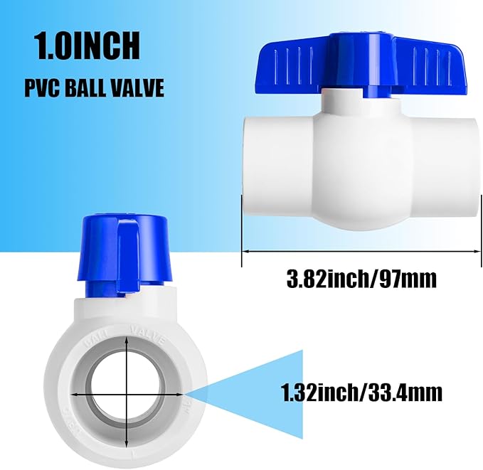 6PCS 1" PVC Ball Valve, Shut-Off Ball Valves Socket with Easy Turn Blue T-Handles, Slip PVC Valve for Water Project, Swimming Pool, Sewage Pump, Sprinkler Lines, Outdoor Plumbing & Irrigation System