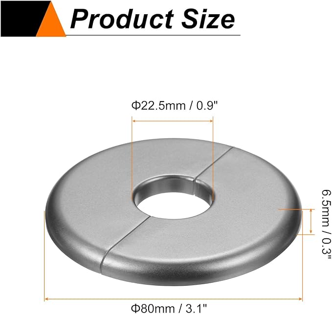 HARFINGTON 8pcs Wall Split Flange 22.5mm/0.9" Self-Adhesive Plumbing Cover Plates ABS Plastic Round Escutcheon Plate Buckle Design for Water Pipe Bathroom Kitchen Decoration, Gray