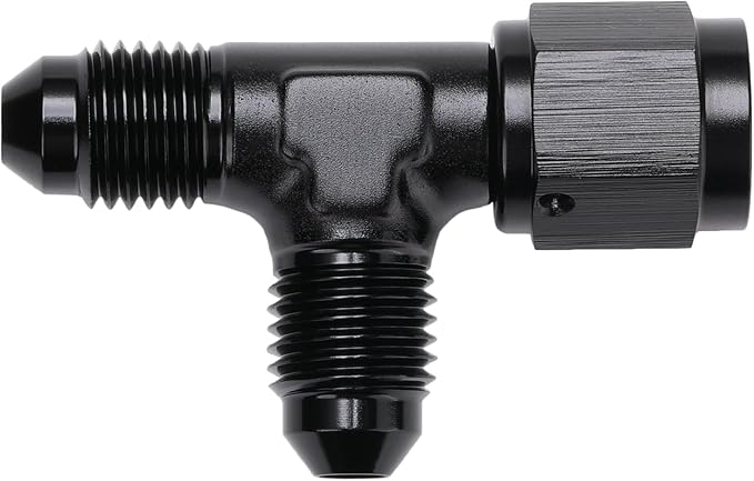 3AN Male Flare Tee T Fitting Adapter with AN3 Female Swivel On Run Aluminum Black