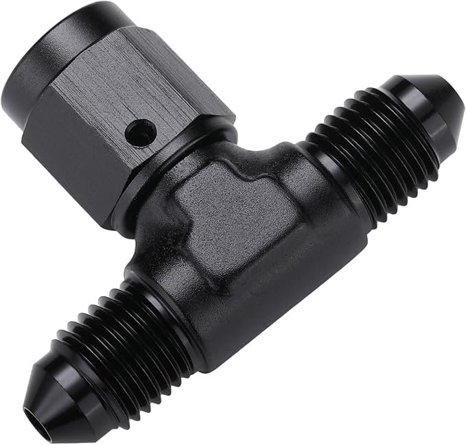 3AN Male Flare Tee T Fitting Adapter with AN3 Female Swivel On Side Aluminum Black