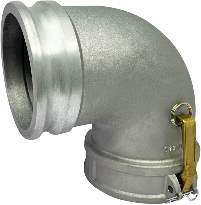 Gloxco Aluminum Type DA Cam and Groove Hose Fitting, 90 Degree Elbow, 6" Female Camlock x 6" Male Camlock (CAM-60-DA90-AL)