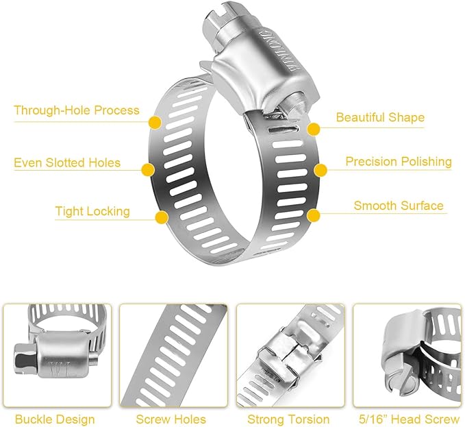 Winlong Stainless Steel Hose Clamps - 16 Pack Worm Gear Drive Hose Clamps SAE 10 Clamping Range from 1/2 Inch to 1-1/16 Inch (13mm-26mm) for Automotive Plumbing, 1/2'', 3/4'', 1'' Clamps