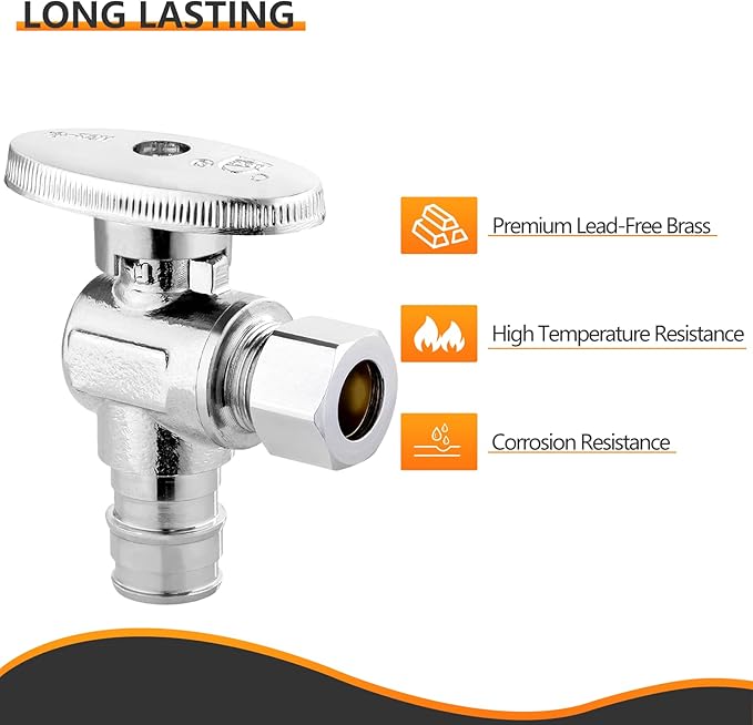 10-PCs HeSun Expansion Pex Angle Stop Valve, 1/2" Pex-a x 3/8" OD Compression Outlet, 1/4 Turn Shut Off Valve for Bathroom,ASTM F1960(VALVE094-10)