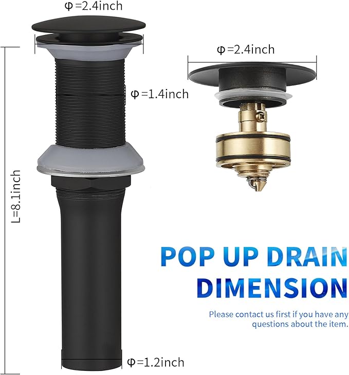 BWE Pop-Up Drain Assembly with Strainer for Bathroom Vessel Vanity Faucet Bathroom Vessel Sink Drain Stopper Without Overflow Sink One-Piece Matte Black