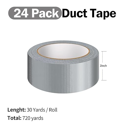 Eliamo 24 Pack Duct Tape, 2 Inch X 720 Yards Heavy Duty Waterproof Silver Duct Tape Bulk, Strong, Easy Tear, No Residue for Indoor Outdoor Repairs, DIY, Crafts