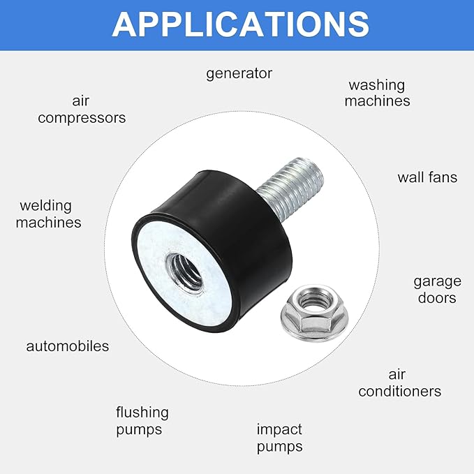 uxcell M8 Rubber Mounts, 2Pcs 24x15mm(DxH) Rubber Cylindrical Anti Vibration Isolator Shock Absorber with Lock Nut for Car Bobbin Generator Air Compressors