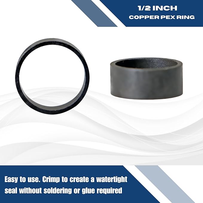 XFITTING 1/2 Inch Copper Pex ring Black Oxidized Surface, 50 Pieces