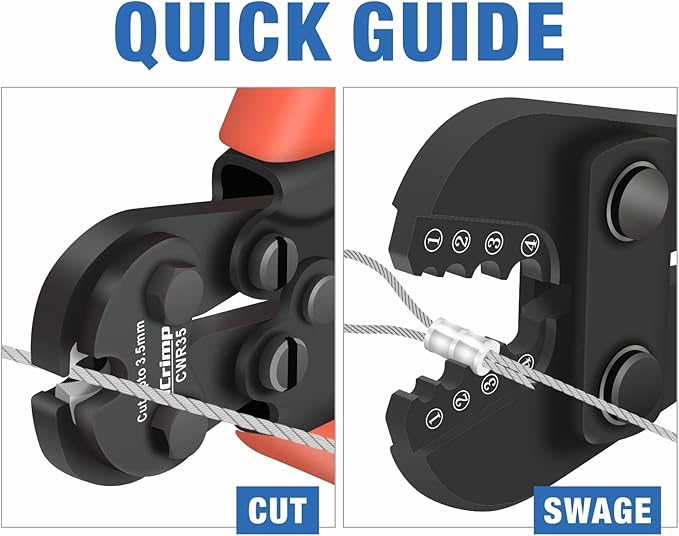 iCrimp Wire Rope Crimping Tool for Aluminum Loop Sleeve, Two Barrel Ferrule, Oval Sleeves, 3/64 in to 1/8 in, Swaging Tool Kit with Wire Rope Cutter