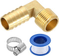 uxcell Brass Hose Barb Fitting, 5/8" x 1/2" NPT 90 Degree Elbow Hose Connector with Hose Clamps for Water Fuel Gas Oil Transportation