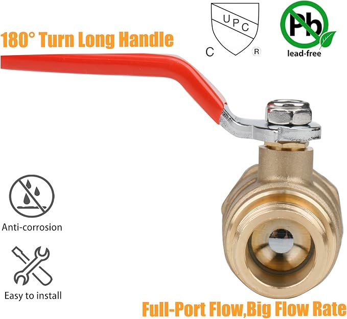WHK Water Heater Drain Valve 3/4"MIP X 3/4" Male GHT Connection to drain or Flush Hot Water Heater Faster and Easy Big Full Port (Lead-Free Brass,3 Inch Shank with Long Handle,Straight)