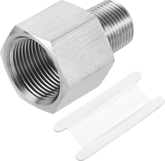 uxcell Pipe Fitting Reducing Adapter, 3/8" NPT Male x M22 Female 304 Stainless Steel Reducer Connector for Water Oil Air Pressure Gauge, Silver
