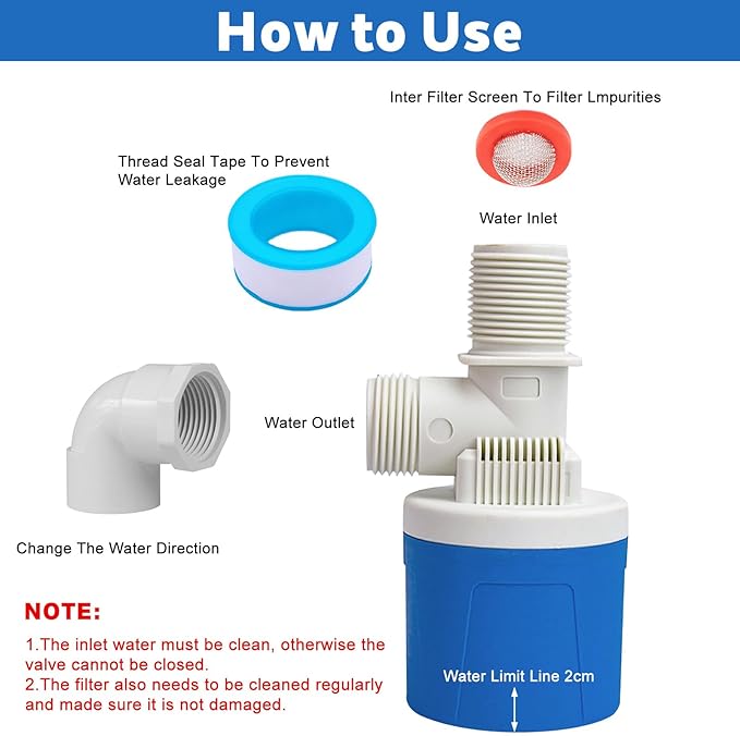 3/4" Water Float Valve Inside Type, 2 PCS 3/4 Inch Top Inlet Automatic Water Level Control Valve Uesd for Water Tank, Swimming Pools, Livestock Tanks, Aquaculture, Aquariums