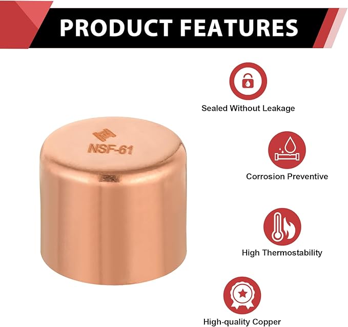 (Pack of 1) EFIELD 1-1/2-Inch Solder Copper Pipe End Cap (Plug), LF Copper Plumbing Fittings with Sweat Solder Connection,(COPPER124)
